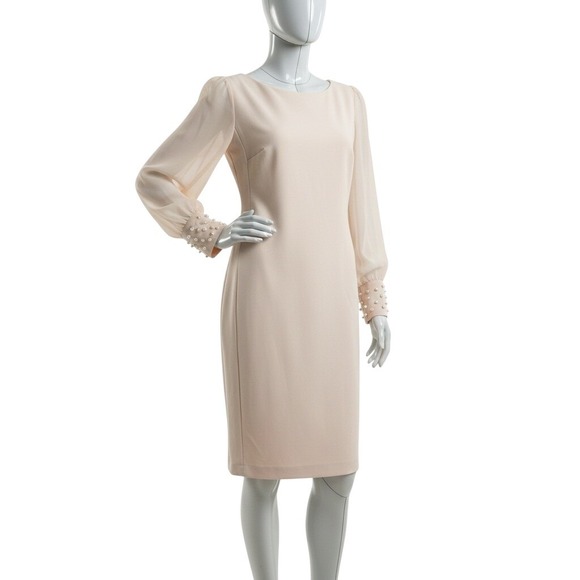 Karl Lagerfeld Paris Dresses & Skirts - Karl Lagerfeld Paris Scuba Sheath Chiffon Dress Pearl Cuffs Boat Neck 14